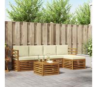 vidaXL Set di divani da esterno con cuscino 6 pcs Naturale e Crema, Divano sezionale moderno per giardino, arredo patio resistente, comodo per il tuo soggiorno all'aperto