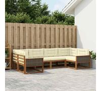 vidaXL Set di divani da esterno con cuscino 6 pcs Naturale e Crema, Set di divani in legno di acacia, lounge moderna per il giardino, mobili resistenti, opzioni eleganti per il patio