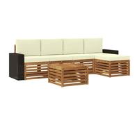 vidaXL Set di divani da esterno con cuscino 6 pcs Naturale e Crema, Arredamento da giardino, divano moderno all'aperto, set angolare, lounge patio, comfort per terrazza