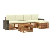 vidaXL Set di divani da esterno con cuscino 6 pcs Naturale e Crema, Arredamento da giardino, divano moderno all'aperto, set angolare, lounge patio, comfort per terrazza