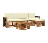 vidaXL Set di divani da esterno con cuscino 6 pcs Naturale e Crema, Arredamento da giardino, divano moderno all'aperto, set angolare, lounge patio, comfort per terrazza