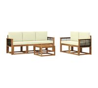 vidaXL Set di divani da esterno con cuscino 6 pcs Naturale e Crema, Divano da esterno, mobili modulari, set per patio, sedute da giardino robuste per il comfort sulla terrazza