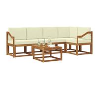 vidaXL Set di divani da esterno con cuscino 6 pcs Naturale e Crema, Divano da giardino, mobili sezionali moderni da esterno, seduta durevole per terrazza, set lounge confortevole per rilassarsi