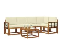 vidaXL Set di divani da esterno con cuscino 6 pcs Naturale e Crema, Divano da giardino, mobili sezionali moderni da esterno, seduta durevole per terrazza, set lounge confortevole per rilassarsi