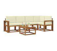vidaXL Set di divani da esterno con cuscino 6 pcs Naturale e Crema, Divano da giardino, mobili sezionali moderni da esterno, seduta durevole per terrazza, set lounge confortevole per rilassarsi