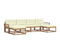 vidaXL Set di divani da esterno con cuscino 6 pcs Naturale e Crema, Divano da giardino moderno, set elegante per esterni, mobili in acacia, relax in giardino, vicino alla piscina