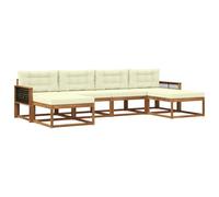 vidaXL Set di divani da esterno con cuscino 6 pcs Naturale e Crema, Divano da giardino moderno, set elegante per esterni, mobili in acacia, relax in giardino, vicino alla piscina