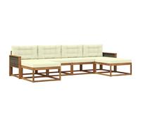 vidaXL Set di divani da esterno con cuscino 6 pcs Naturale e Crema, Divano da giardino moderno, set elegante per esterni, mobili in acacia, relax in giardino, vicino alla piscina