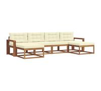 vidaXL Set di divani da esterno con cuscino 6 pcs Naturale e Crema, Divano da giardino moderno, set elegante per esterni, mobili in acacia, relax in giardino, vicino alla piscina