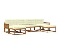 vidaXL Set di divani da esterno con cuscino 6 pcs Naturale e Crema, Divano da giardino moderno, set elegante per esterni, mobili in acacia, relax in giardino, vicino alla piscina