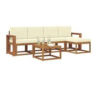 vidaXL Set di divani da esterno con cuscino 6 pcs Naturale e Crema, Set da giardino, divano in acacia moderno, robusto angolare all'aperto, divano elegante per il patio