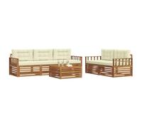vidaXL Set di divani da esterno con cuscino 6 pcs Naturale e Crema, Divano da Giardino, Set Sezionale per Esterni, Comfort Duraturo per Patio e Terrazza