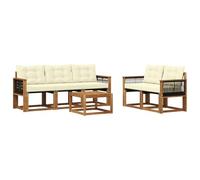 vidaXL Set di divani da esterno con cuscino 6 pcs Naturale e Crema, Divano da Giardino, Set Sezionale Moderno per Esterni, Comfort in Terrazza per Relaxare