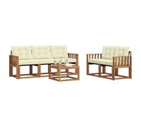 vidaXL Set di divani da esterno con cuscino 6 pcs Naturale e Crema, Divano da Giardino, Set Sezionale Moderno per Esterni, Comfort in Terrazza per Relaxare