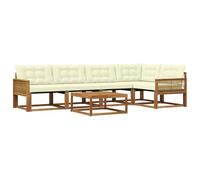 vidaXL Set di divani da esterno con cuscino 6 pcs Naturale e Crema, Divano da Giardino, Sezionale Outdoor Moderno, Arredo Resistente, Lounge per Patio, Comfort alla Moda per Relax