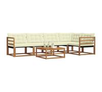 vidaXL Set di divani da esterno con cuscino 6 pcs Naturale e Crema, Divano da Giardino, Sezionale Outdoor Moderno, Arredo Resistente, Lounge per Patio, Comfort alla Moda per Relax