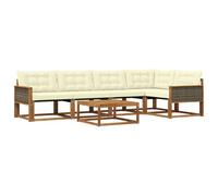 vidaXL Set di divani da esterno con cuscino 6 pcs Naturale e Crema, Divano da Giardino, Sezionale Outdoor Moderno, Arredo Resistente, Lounge per Patio, Comfort alla Moda per Relax