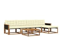 vidaXL Set di divani da esterno con cuscino 6 pcs Naturale e Crema, Divano moderno in legno di acacia, set patio con posti modulari, arredamento comodo per il giardino