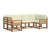 vidaXL Set di divani da esterno con cuscino 6 pcs Naturale e Crema, Divano modulare in legno di acacia, set di mobili da esterno moderni, soluzione per soggiorno da giardino, decorazioni per il giard