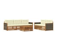 vidaXL Set di divani da esterno con cuscino 6 pcs Naturale e Crema, Divano Sezionale da Giardino, Mobili Outdoor, Set per Terrazza e Salotto all'Aperto