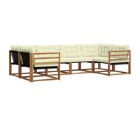 vidaXL Set di divani da esterno con cuscino 6 pcs Naturale e Crema, Divano Sezionale, Moderno, Mobili da Giardino, Relax in Terrazza, Set Lounge per Esterni Comodi