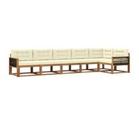 vidaXL Set di divani da esterno con cuscino 6 pcs Naturale e Crema, Set Lounge in Acacia, Divano Esterno Moderno, Divano Modular, Sezione Giardino Resistente, Lounger per Relax