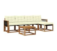 vidaXL Set di divani da esterno con cuscino 6 pcs Naturale e Crema, Mobili da giardino, divano angolare moderno, lounge resistente, set per esterni, soggiorno in terrazza