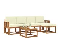 vidaXL Set di divani da esterno con cuscino 6 pcs Naturale e Crema, Set da giardino, divano in acacia moderno, robusto angolare all'aperto, divano elegante per il patio