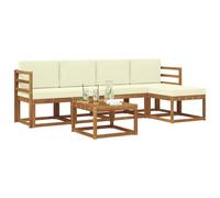 vidaXL Set di divani da esterno con cuscino 6 pcs Naturale e Crema, Set da giardino, divano in acacia moderno, robusto angolare all'aperto, divano elegante per il patio