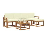 vidaXL Set di divani da esterno con cuscino 6 pcs Naturale e Crema, Set da giardino, divano in acacia moderno, robusto angolare all'aperto, divano elegante per il patio