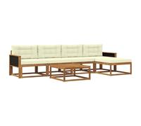 vidaXL Set di divani da esterno con cuscino 6 pcs Naturale e Crema, Set di divani da esterno moderno, Lounge da patio, Sezionale resistente alle intemperie, Mobili da giardino