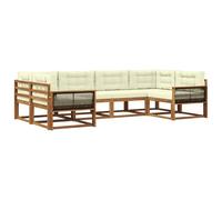 vidaXL Set di divani da esterno con cuscino 6 pcs Naturale e Crema, Set di divani in legno di acacia, lounge moderna per il giardino, mobili resistenti, opzioni eleganti per il patio