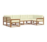 vidaXL Set di divani da esterno con cuscino 6 pcs Naturale e Crema, Set di divani in legno massello di acacia, mobili da giardino moderni, seduta a bordo piscina, lounge in giardino, patio