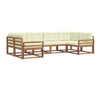 vidaXL Set di divani da esterno con cuscino 6 pcs Naturale e Crema, Set di divani in legno massello di acacia, mobili da giardino moderni, seduta a bordo piscina, lounge in giardino, patio