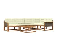 vidaXL Set di divani da esterno con cuscino 6 pcs Naturale e Crema, Set di mobili da esterno in legno di acacia, divano moderno, posti a bordo piscina, lounge elegante per il patio