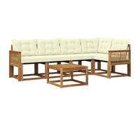 vidaXL Set di divani da esterno con cuscino 6 pcs Naturale e Crema, Set Divano Esterno in Acacia, Lounge Moderna, Mobili Resistenti per Giardino, Relax e Stile in Patios