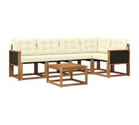 vidaXL Set di divani da esterno con cuscino 6 pcs Naturale e Crema, Set Divano Acacia per Esterni, Mobili Moderni, Sofa Resistente, Lounge Elegante per Giardino, Relax in Giardino