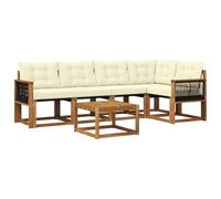 vidaXL Set di divani da esterno con cuscino 6 pcs Naturale e Crema, Set Divano Esterno in Acacia, Lounge Moderna, Mobili Resistenti per Giardino, Relax e Stile in Patios