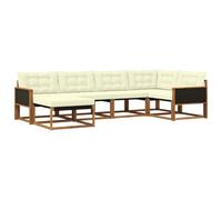 vidaXL Set di divani da esterno con cuscino 6 pcs Naturale e Crema, Set di divani da giardino, lounge moderna, mobili resistenti, seduta in legno acacia, facile da pulire per esterni