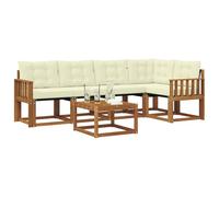 vidaXL Set di divani da esterno con cuscino 6 pcs Naturale e Crema, Set Divano Esterno in Acacia, Lounge Moderna, Mobili Resistenti per Giardino, Relax e Stile in Patios