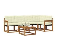 vidaXL Set di divani da esterno con cuscino 6 pcs Naturale e Crema, Set Divano Esterno in Acacia, Lounge Moderna, Mobili Resistenti per Giardino, Relax e Stile in Patios