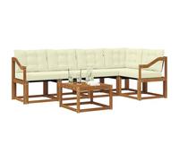 vidaXL Set di divani da esterno con cuscino 6 pcs Naturale e Crema, Set Divano Esterno in Acacia, Lounge Moderna, Mobili Resistenti per Giardino, Relax e Stile in Patios