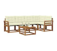 vidaXL Set di divani da esterno con cuscino 6 pcs Naturale e Crema, Set Divano Esterno in Acacia, Lounge Moderna, Mobili Resistenti per Giardino, Relax e Stile in Patios