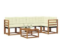vidaXL Set di divani da esterno con cuscino 6 pcs Naturale e Crema, Set Divano Esterno in Acacia, Lounge Moderna, Mobili Resistenti per Giardino, Relax e Stile in Patios