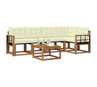 vidaXL Set di divani da esterno con cuscino 6 pcs Naturale e Crema, Set Divano Esterno in Acacia, Lounge Moderna, Mobili Resistenti per Giardino, Relax e Stile in Patios