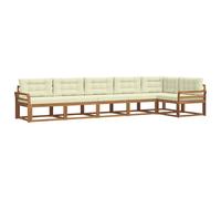 vidaXL Set di divani da esterno con cuscino 6 pcs Naturale e Crema, Set Lounge in Acacia, Divano Esterno Moderno, Divano Modular, Sezione Giardino Resistente, Lounger per Relax