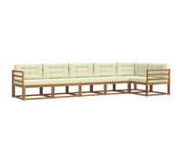 vidaXL Set di divani da esterno con cuscino 6 pcs Naturale e Crema, Set Lounge in Acacia, Divano Esterno Moderno, Divano Modular, Sezione Giardino Resistente, Lounger per Relax