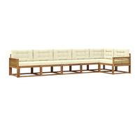 vidaXL Set di divani da esterno con cuscino 6 pcs Naturale e Crema, Set Lounge in Acacia, Divano Esterno Moderno, Divano Modular, Sezione Giardino Resistente, Lounger per Relax