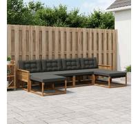 vidaXL Set di divani da esterno con cuscino 6 pcs Naturale e Nero, Divano Sezionale da Giardino, Lounge Moderna, Seduta Resistente per Ambienti Esterni e Comfort in Terrazza