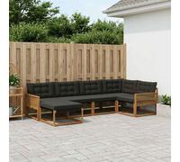 vidaXL Set di divani da esterno con cuscino 6 pcs Naturale e Nero, Set di divani da giardino, lounge moderna, mobili resistenti, seduta in legno acacia, facile da pulire per esterni